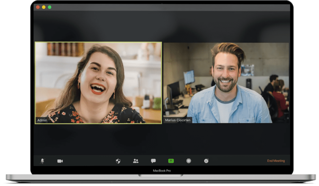 Video conference call on a laptop computer